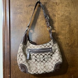 Coach Tan & Brown Women Canvas Leather Signature Bag - Purse